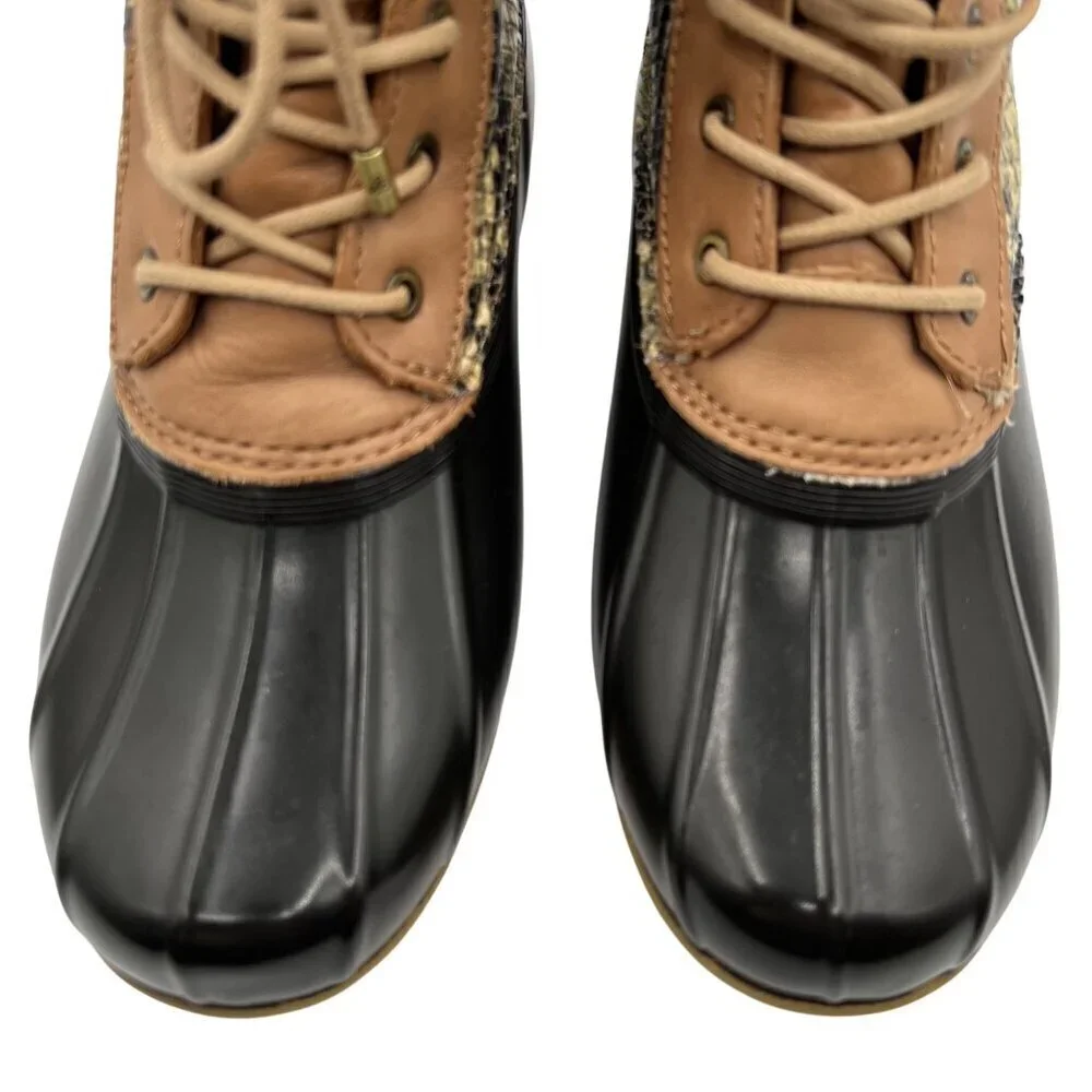 Sam Edelman Womens 7M Duck Boots Leather Upper Faux Fur Snake Pattern Waterproof